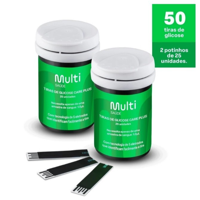 FITAS/TIRAS DE GLICEMIA CARE PLUS HC 489 - CAIXA C/ 50 UNIDADES - MULTILASER em Oferta na Shopee