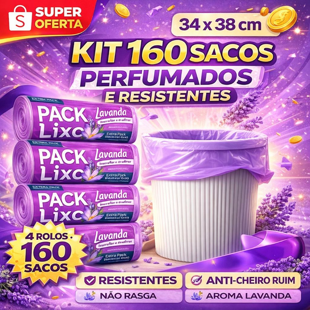 Kit 4 Rolos de Sacos de Lixo 10L – 160 Unidades | Neutraliza Odores | Ideal para Pia e Banheiro