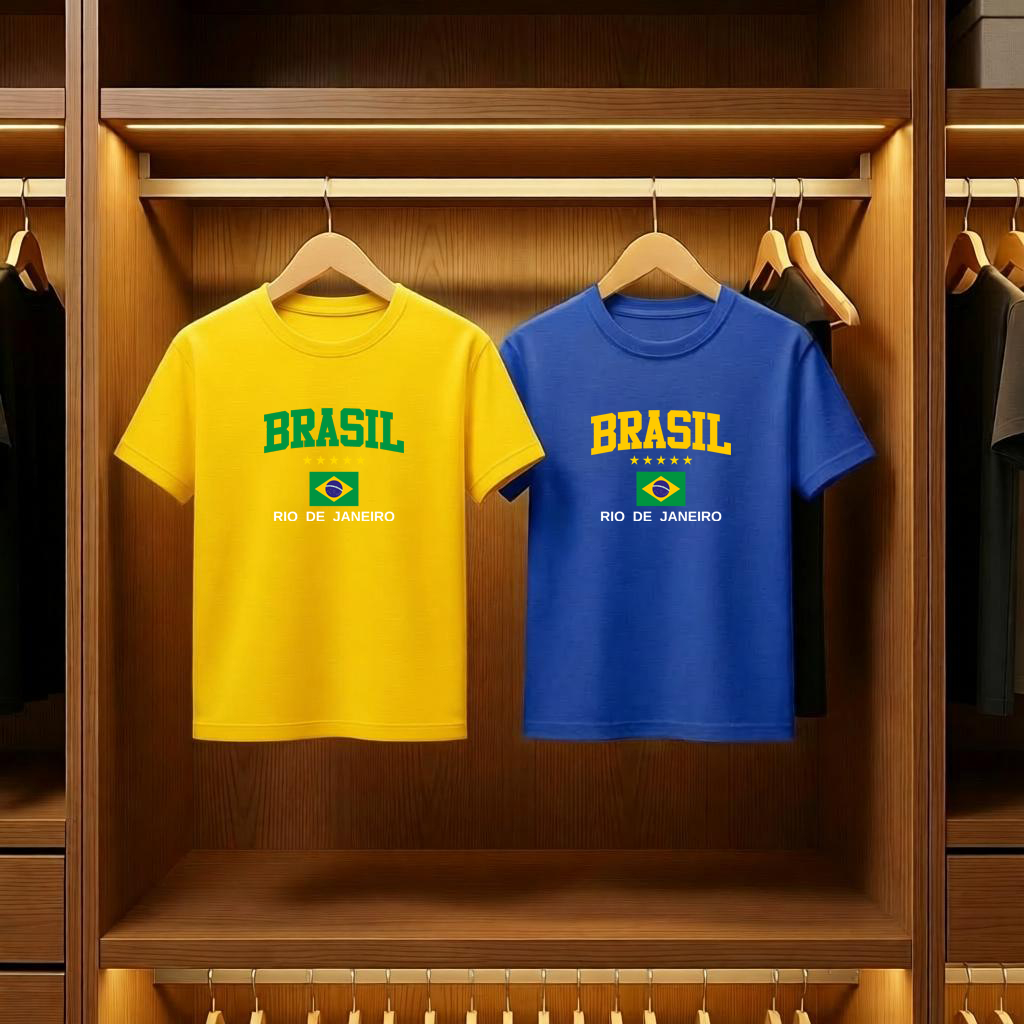 Kit Casal 2 Camisetas Brasil Rio De Janeiro Seleção 2026 Copa Do Mundo 100% Algodão