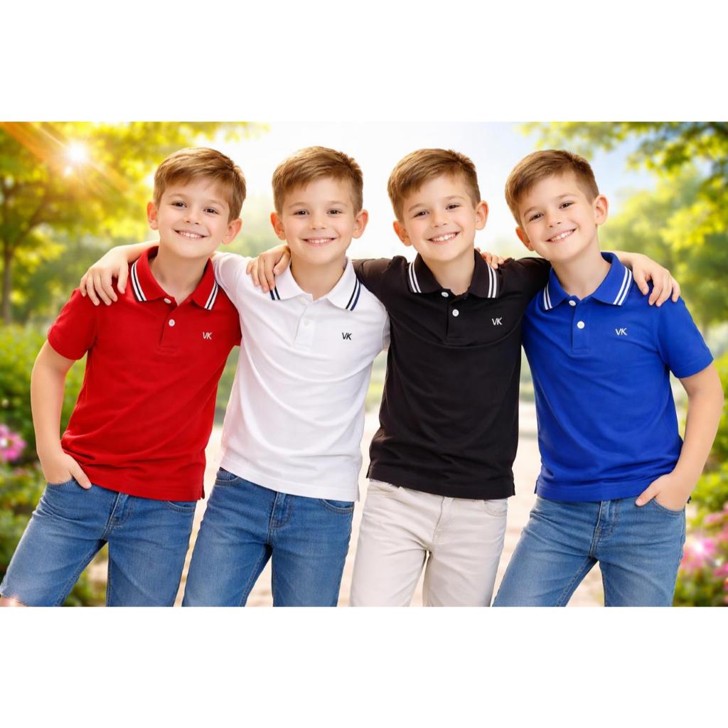 Kit4 Camiseta Polo Infantil 100% Algodão Para Menino De 1 Até 14 Anos Casual