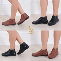 Bota Feminina Couro Legítimo Elástico E Zíper Calce Fácil