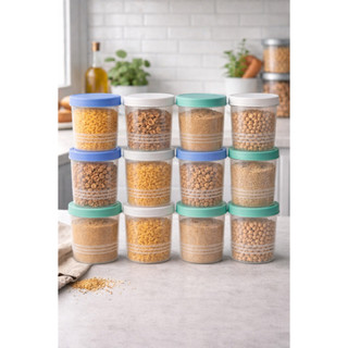 Kit até 12 Potes Redondo Plástico 500ml com Tampa Rosca, Multiuso, Resistente e Prático