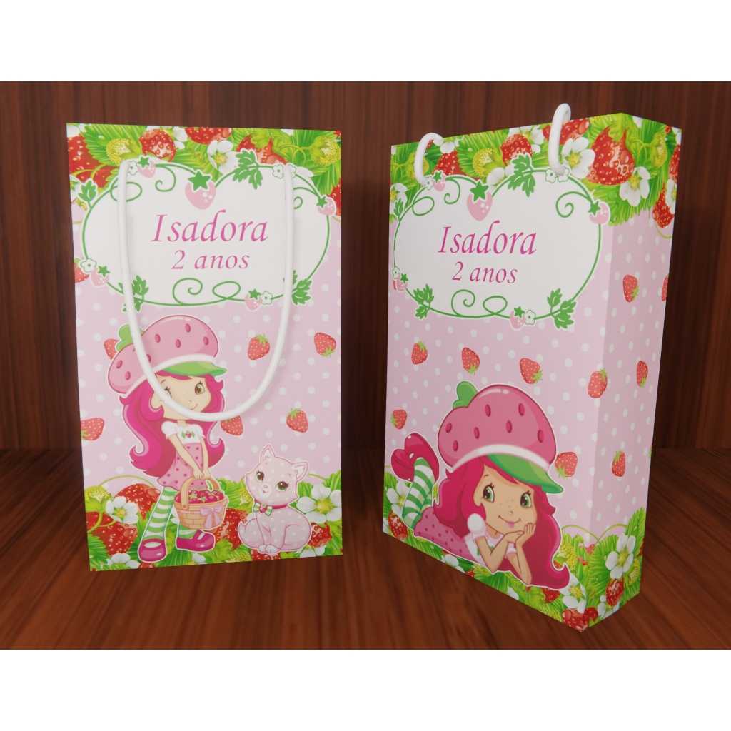 Kit Sacolinha Surpresa Personalizada Moranguinho - 17x10x4cm - Papel Offset Fosco 180g