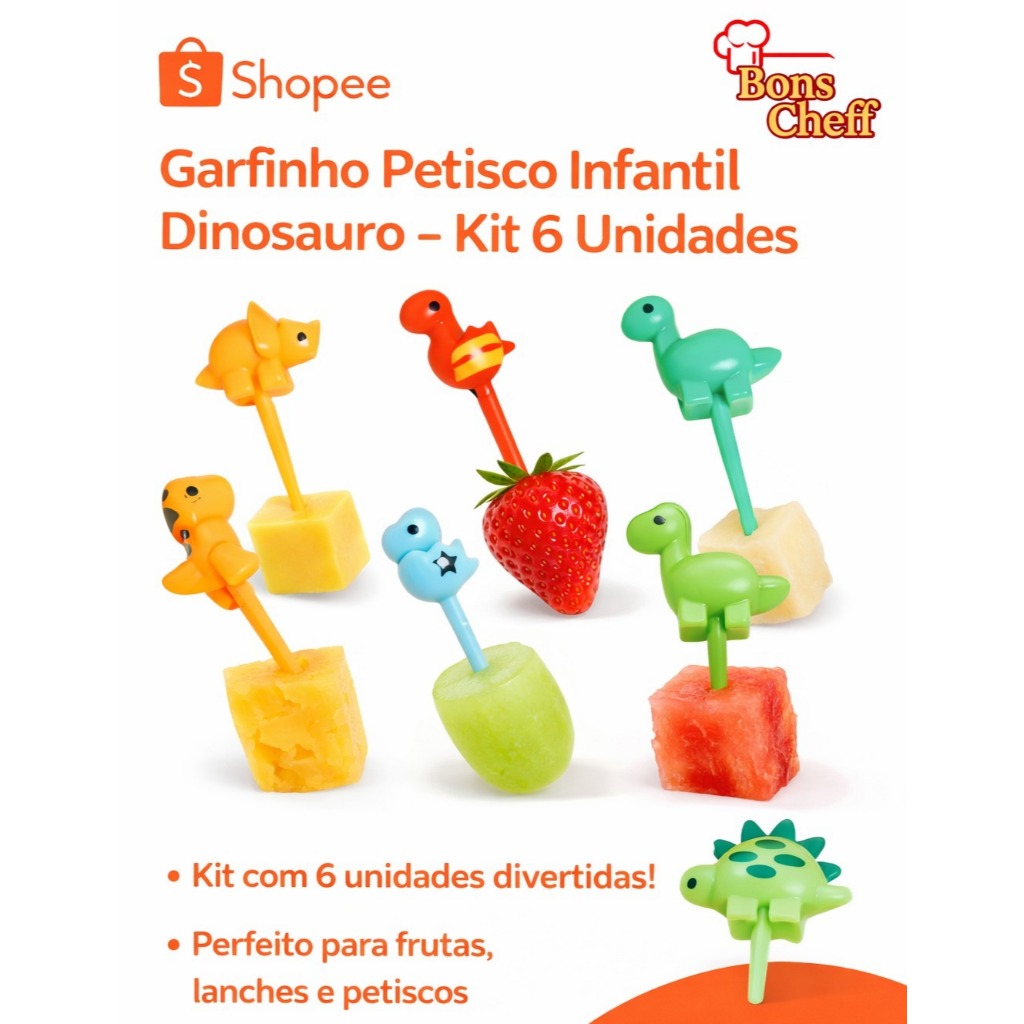 Garfinho Petisco Infantil Dinossauro - Kit 6 Unidades - Bons Cheff coloridos festa dino decoração em Oferta na Shopee