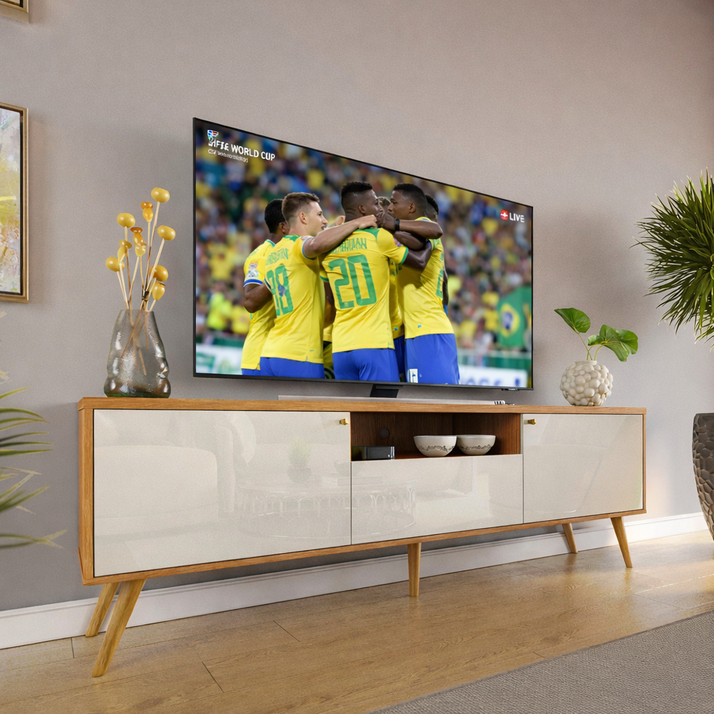Rack Para Sala Tv Até 70 Polegadas 1,83m 5 Pés Jequitibá Off White Sevilla Movelove