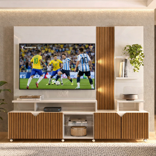 Rack Lukaliam Móveis p/ TV até 55 Polegadas Impressão Ripada 3d 2,10m Cross Off White/Tauari em Oferta na Shopee