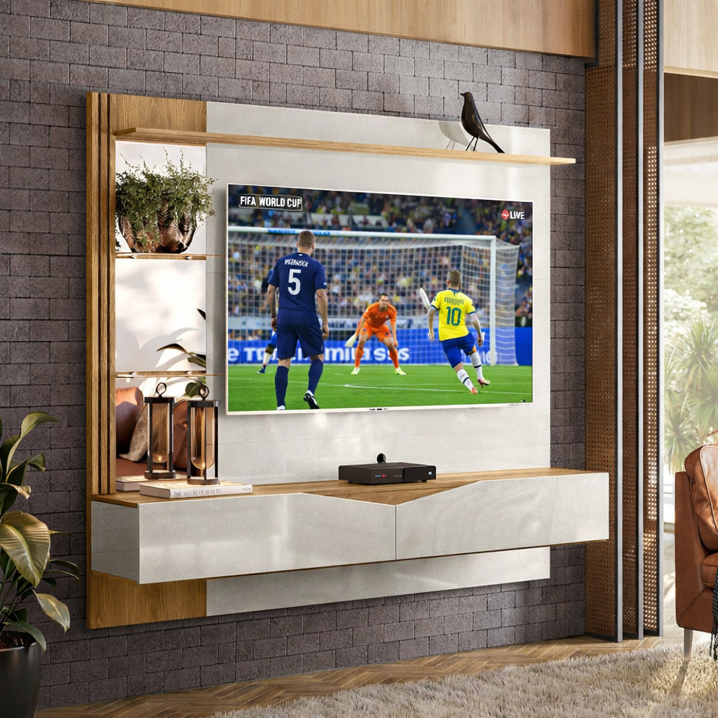 Painel de TV Vegas Intense Movelove Freijó/Off White Design Moderno para TV até 60"