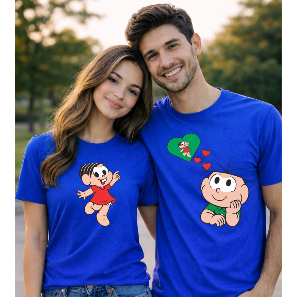 Detalhes do kit 2 Camiseta Casal turma da Monica Slim Kit Mozão Namorados 2 Blusas Algodão Para Você e Sua Metade