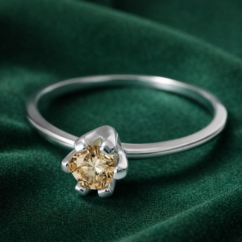 Anel Solitário Zircônia Amarela Em Prata 925 Feminino