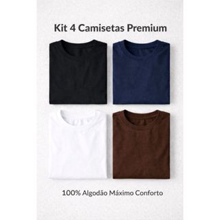 Kit 4 Camisetas Básicas Premium Masculinas 100% Algodão Casual em Oferta na Shopee