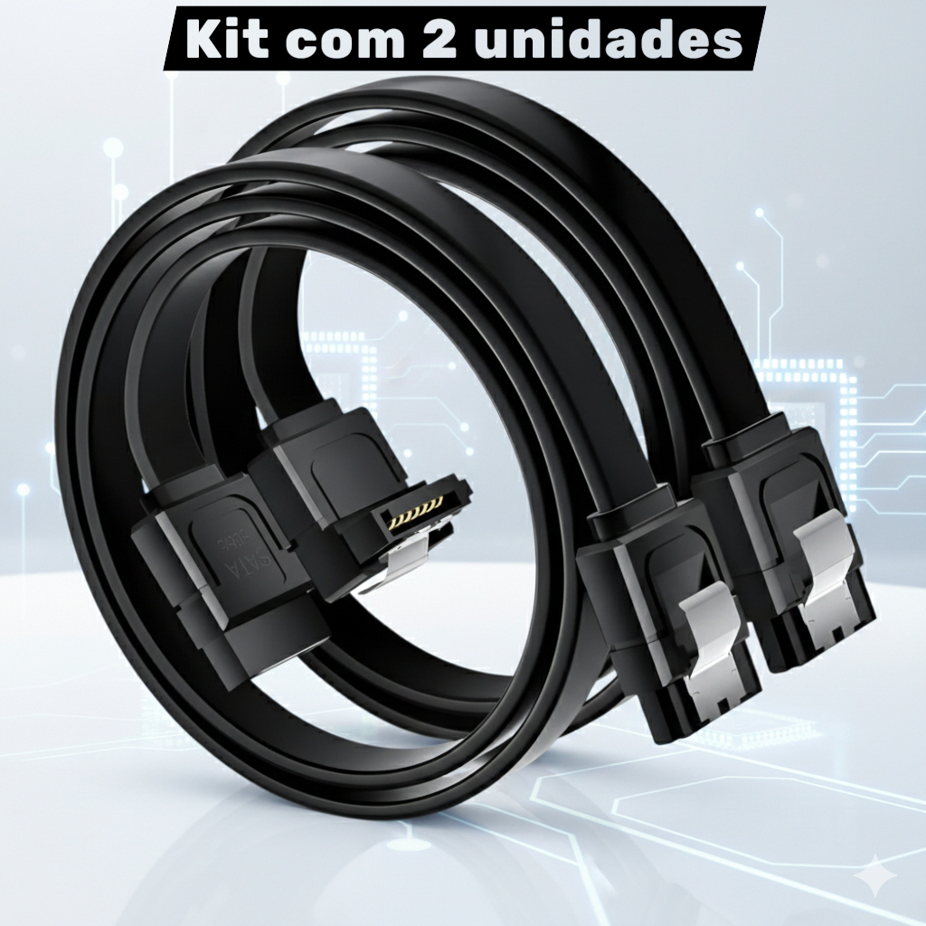 Kit 2x Cabo SATA 3.0 6Gb/s - Reto + L 90° para HDD/SSD Alta Velocidade com Trava