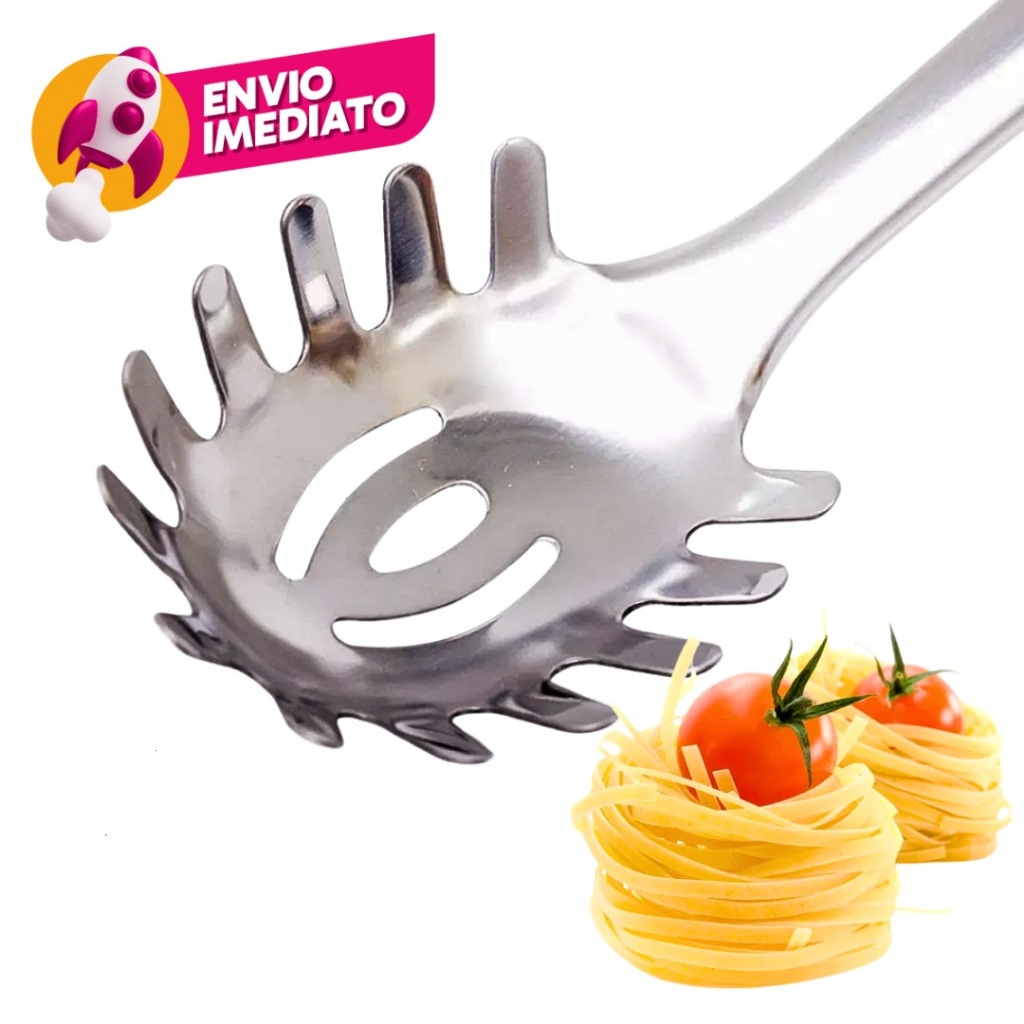 Pegador Macarrão E Salada Formato Concha 100% Inox 32cm Utensilio Cozinha Restaurante Para Massas