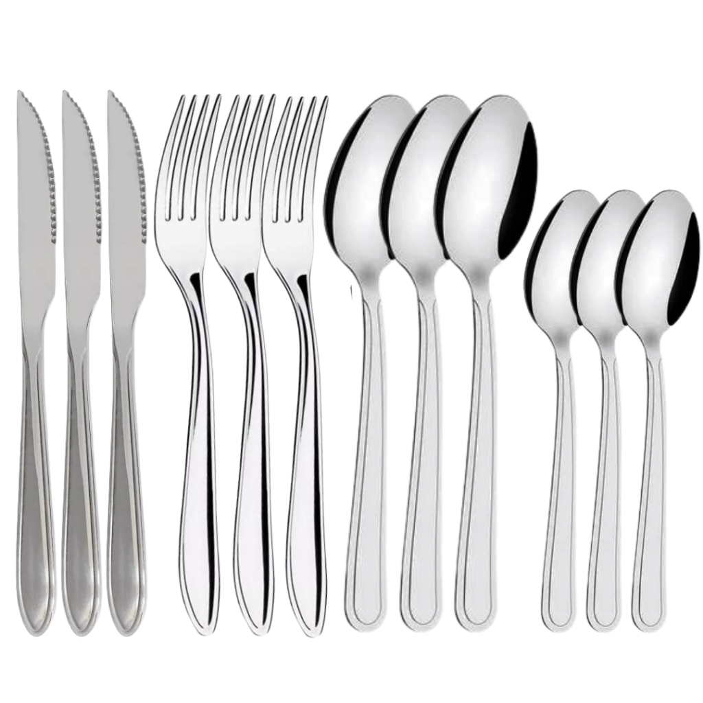 Jogo Talher Inox Com Garfo, Faca Mesa Colher Sopa  E Colher Sobremesa Restaurante C/ 48, 72 Ou 96 Un
