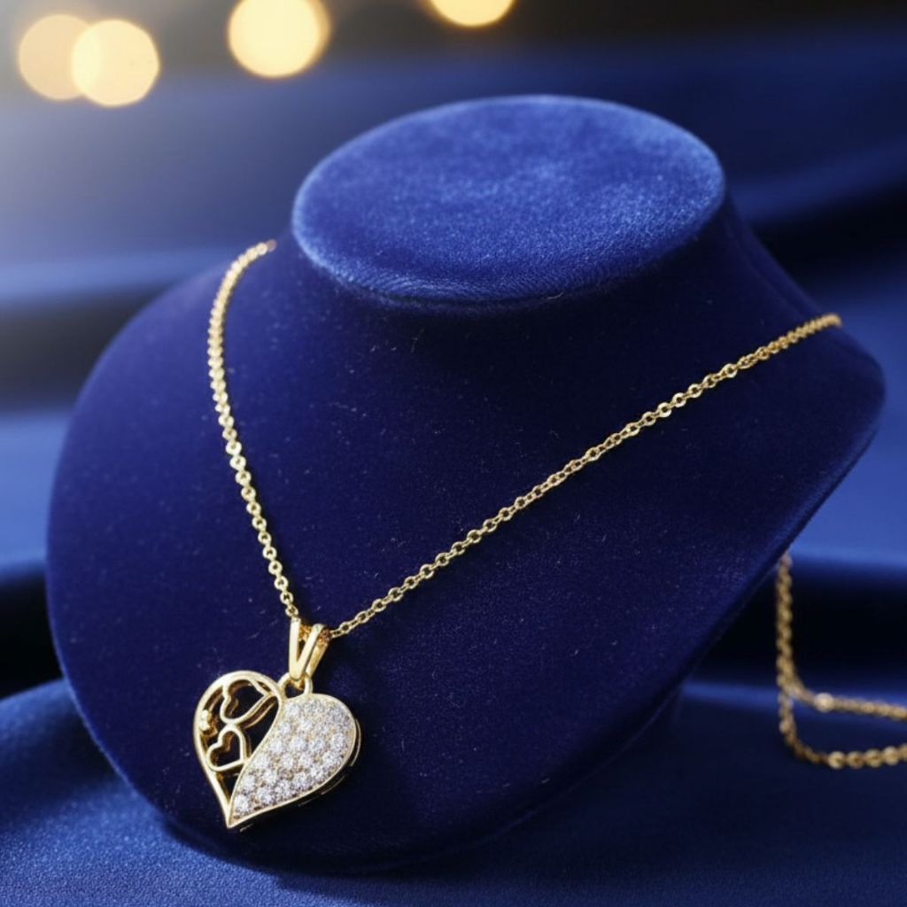Colar Coração Feminino Cravejado Ouro 18k  Luxo Gargantilha Semijoia Tendência Presente Namorados