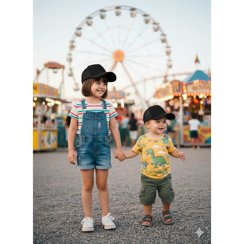 Boné Infantil Trucker Aba Curva Tela Ajustável Unissex Liso Menino Menina Estilo Casual Várias Cores