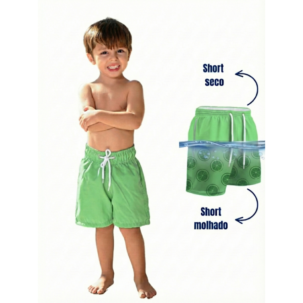 Short Infantil Masculino Tactel Premium Short Mágico Secagem Rápida Praia Piscina