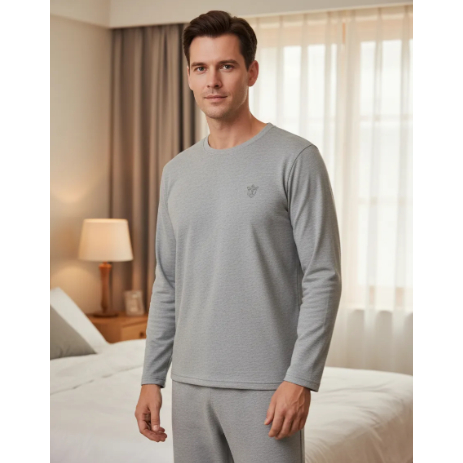 Pijama Masculino Moletinho com Bordado Manga Longa e Calça Adulto Roupa De Dormir