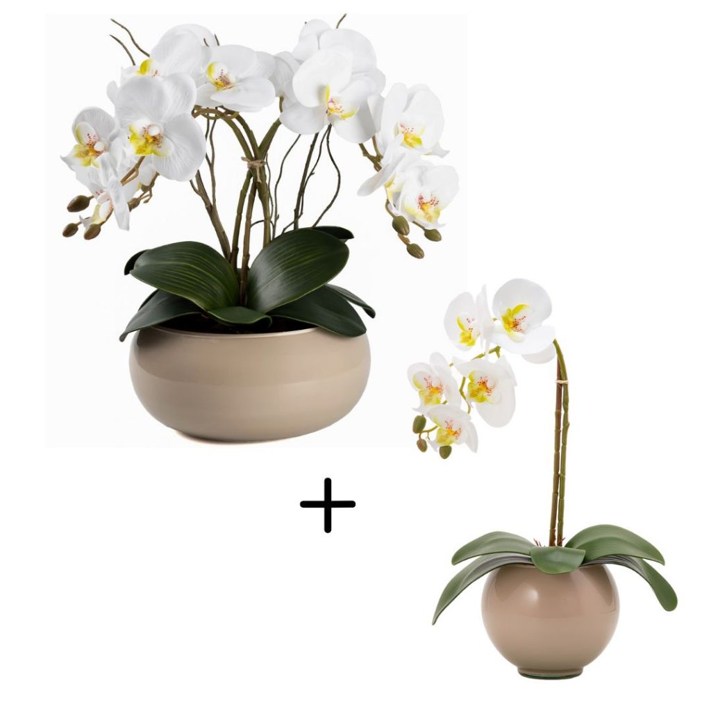 Kit 2 Arranjos Orquídea Silicone Toque Real Decoração Sala Casa Centro Mesa Vaso Vidro
