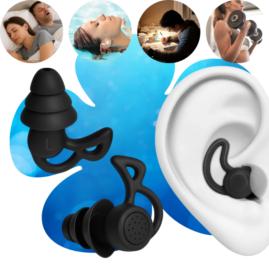 Tampão Ouvido Par 3 Camadas Antiruído Plug Dormir Natação Piscina Estudo Trabalho Protetor Auricular em Silicone