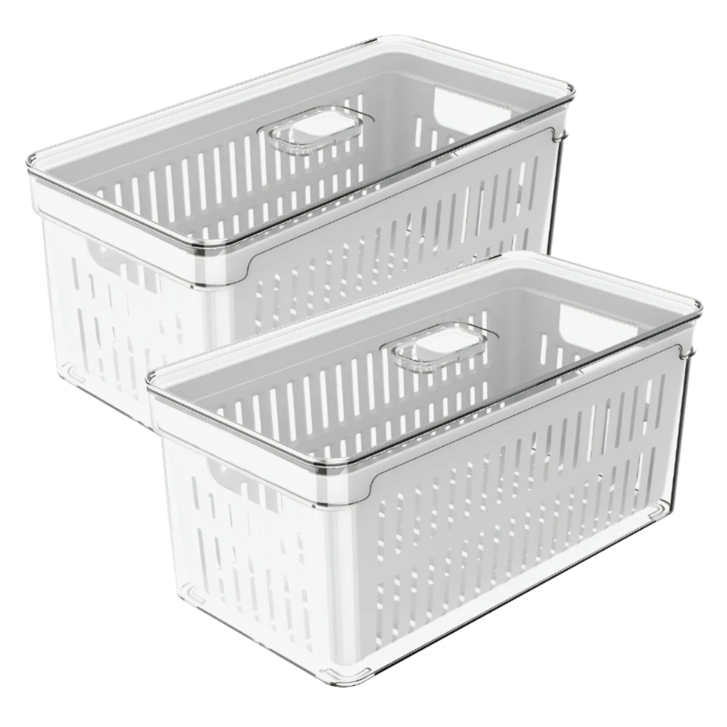 Kit 2 Organizador De Geladeira 5L Clear Fresh Ou C/ Cesto Escorredor Para Frutas Vegetais Legumes