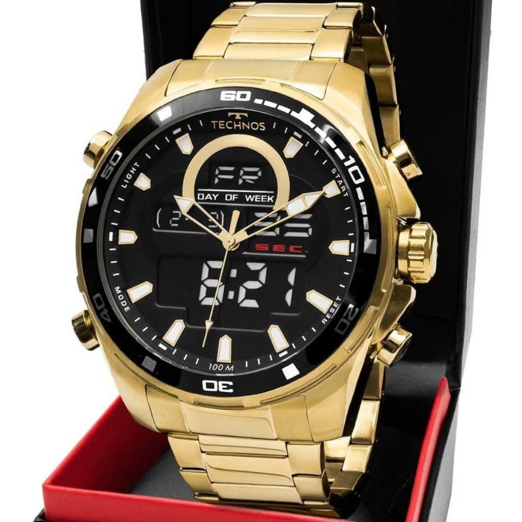 RELÓGIO TECHNOS MASCULINO DOURADO ANADIGI BJK626AB/1D em Oferta na Shopee