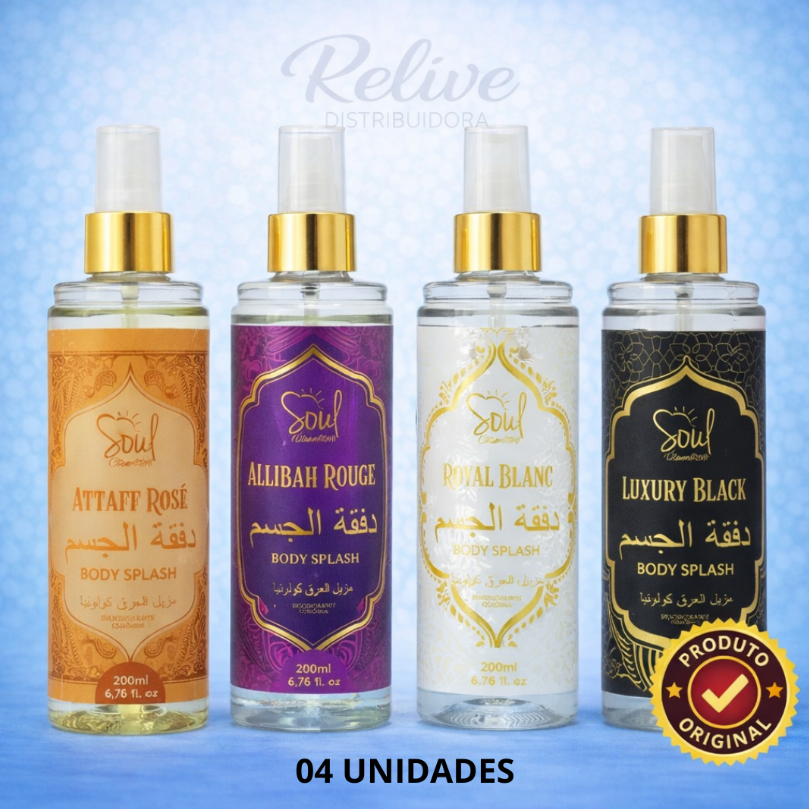 KIT 04 Body Splash ARABE SOUL 200ml FEMININO - Desodorante Perfume Corporal Alta Fixação Noite e Dia
