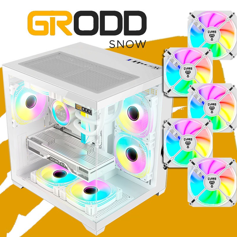 Gabinete Gamer Grodd Snow CLANM Branco com 5 Fans RGB para PC Gamer