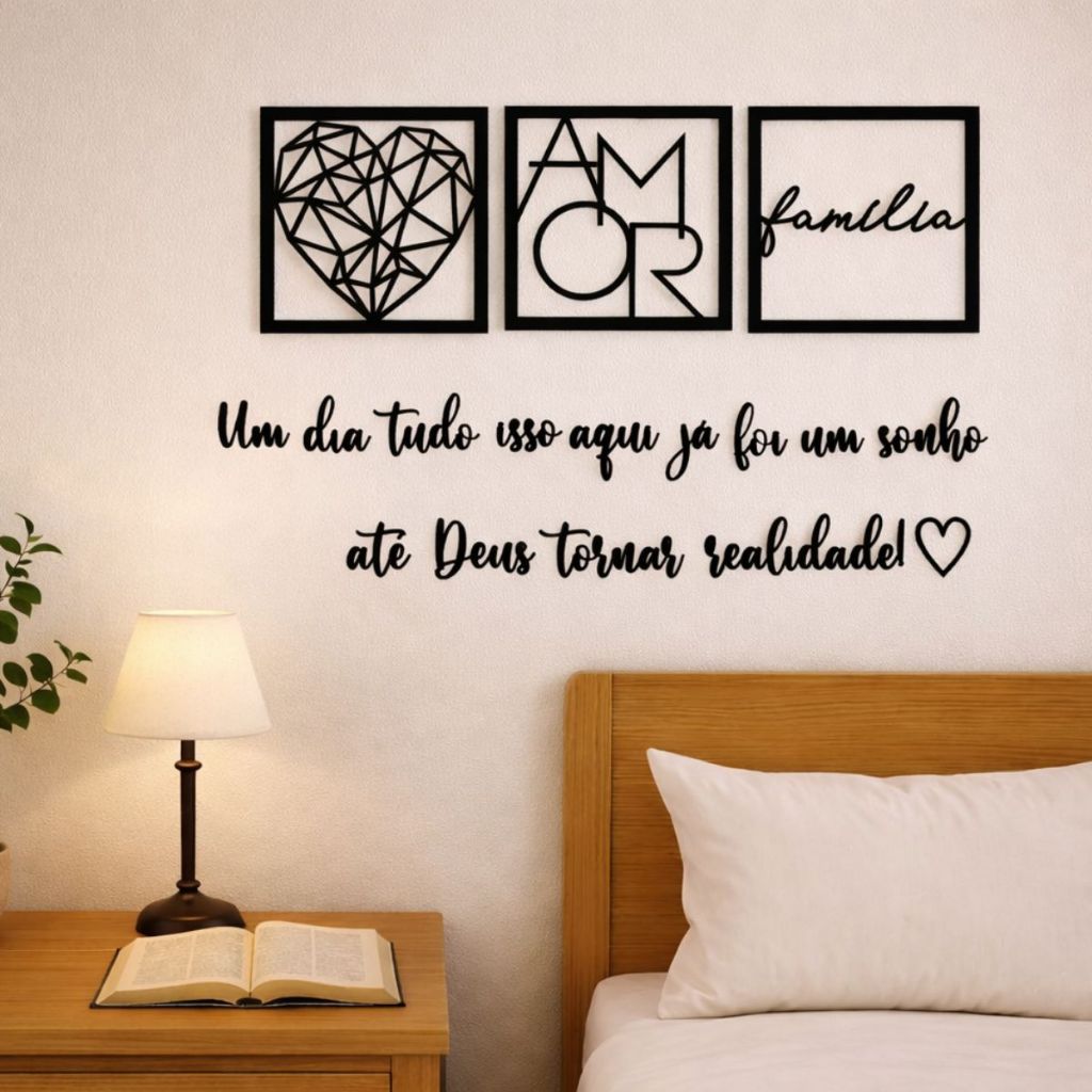 Kit 3 Quadros Cabeceira Familia Coração Geométrico Amor + Frase de Parede Variados Sala em Oferta na Shopee