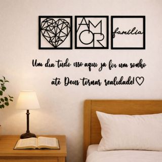 Kit 3 Quadros Cabeceira Familia Coração Geométrico Amor + Frase de Parede Variados Sala em Oferta na Shopee
