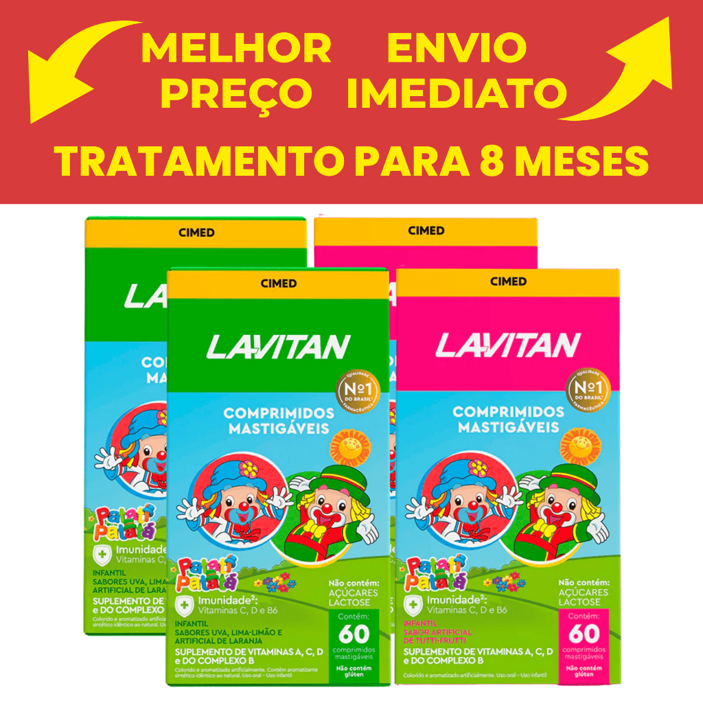Kit com 2 Lavitan Patati Patata Tutti-frutti c/ 60 + 2 lavitan patati pata mix de frutas c/60