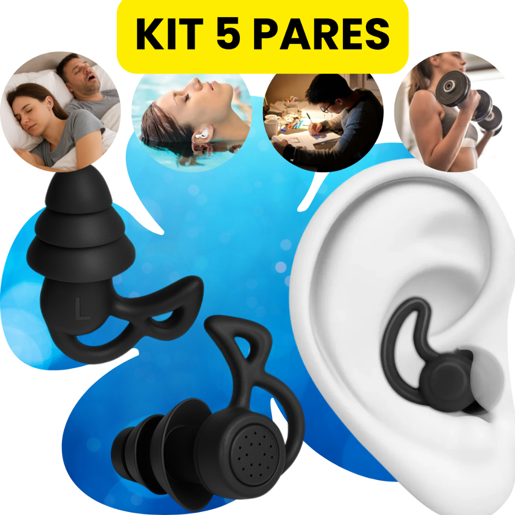 Kit 5 Pares Tampão Ouvido 3 Camadas Antiruído Plug Dormir Natação Piscina Estudo Trabalho Protetor Auricular em Silicone em Oferta na Shopee