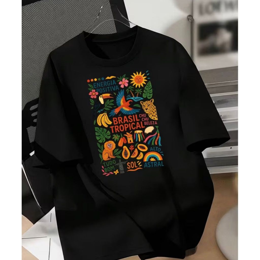 Camiseta Feminina Brasil Tropical Estampa Colorida Astral Casual Verão