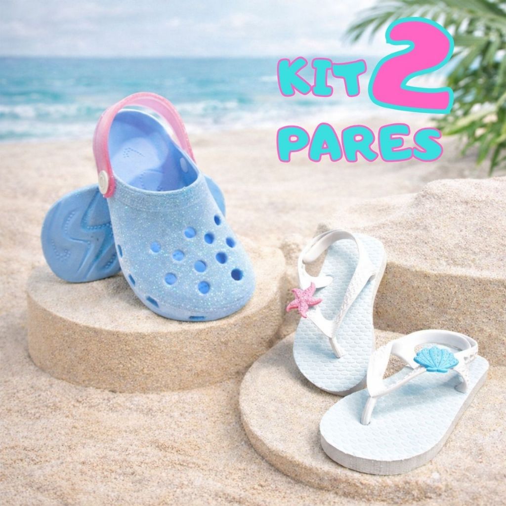 Conjunto 2 Pares Menina Babuche Glitter e Chinelo Dedo Flor Delicado Conjunto Confortável Antiderrapante Dia Dia em Oferta na Shopee