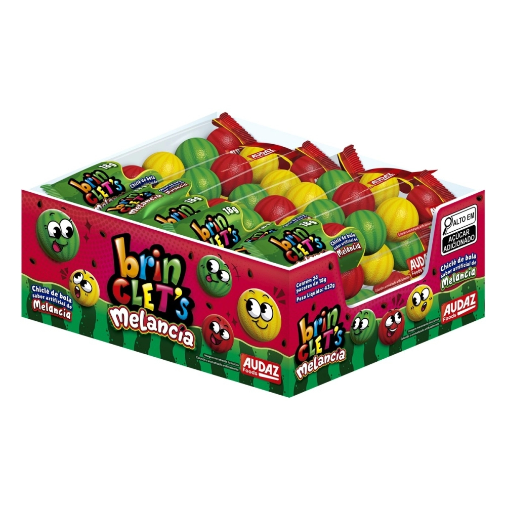 Kit 24 Chiclete De Bola Formato Sabor Melancia Audaz