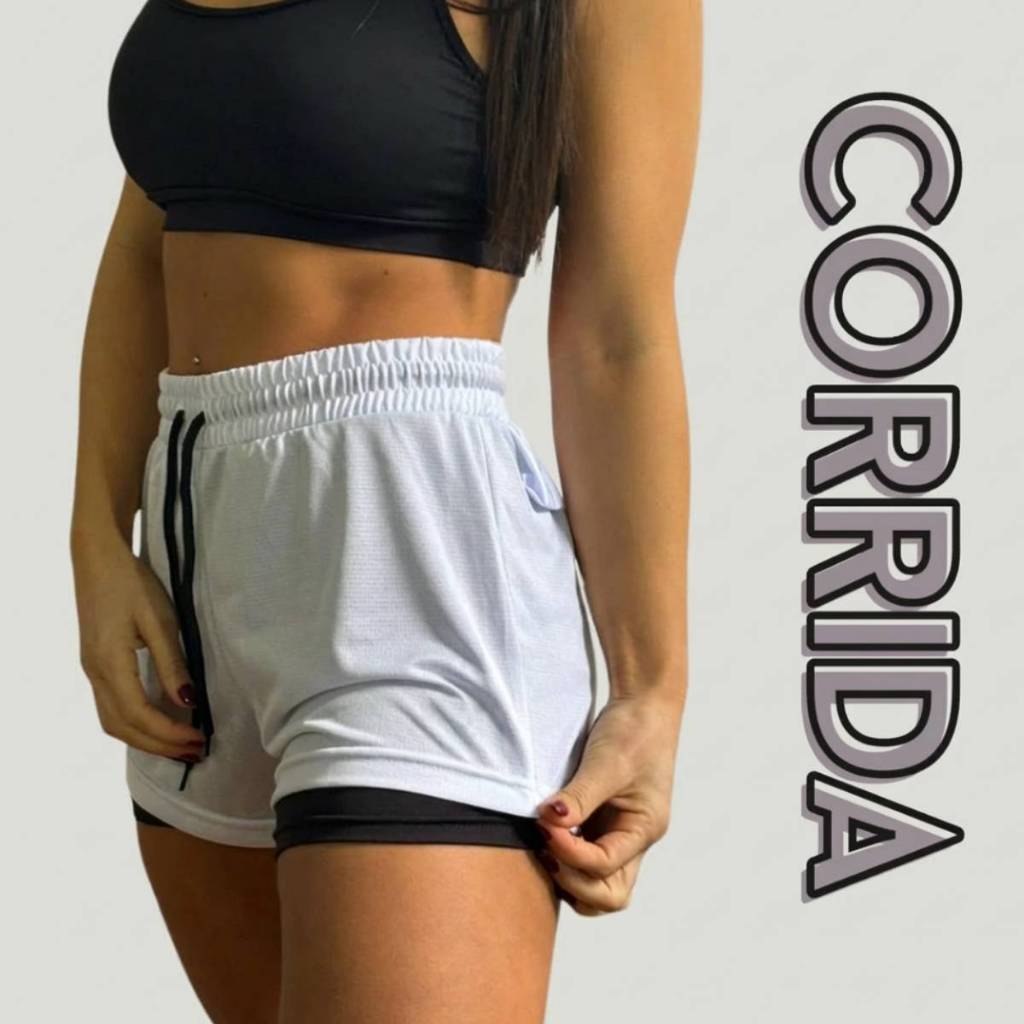 Short Duplo Feminino Dry Fit Bolso Para Celular/Bolinha Ideal Academia Corrida Caminhada Promoção