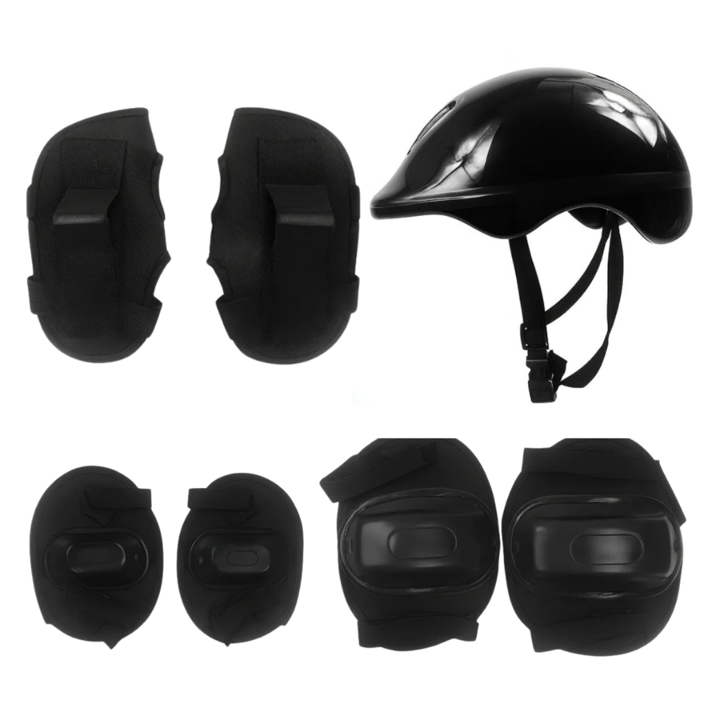 Kit Proteção Infantil Capacete Para Bike Patins Skate Preto Equipamento De Proteção Joelheira Cotoveleira Esportes
