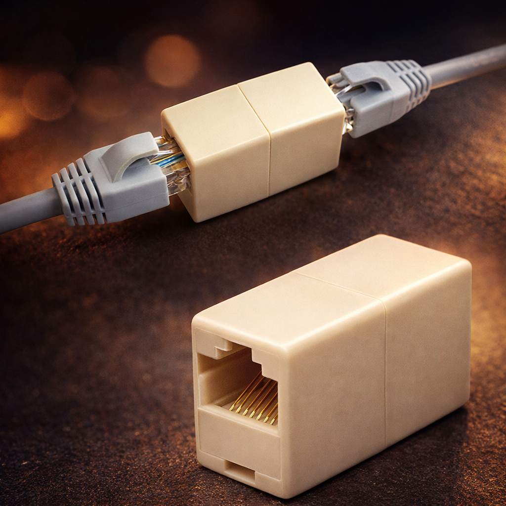 Emenda RJ45 Fêmea x Fêmea Extensão 8 Vias CAT5 CAT6