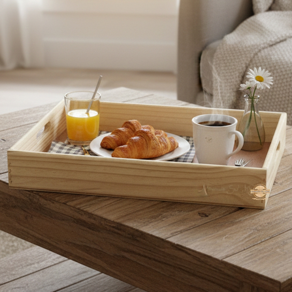 Bandeja Retangular De Madeira Grande 40x27 Hotel Bandeja Dia dos Pais Bandeja Café da Manhã