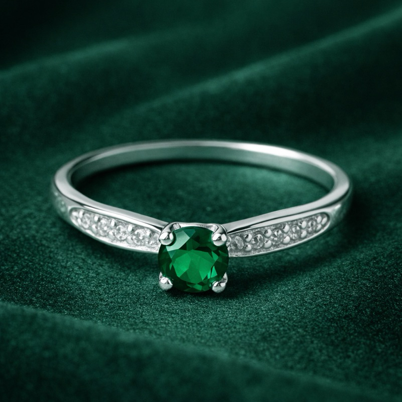 Anel Solitário Zircônia Verde Com Lateral Cravejada Em Prata 925 Feminino