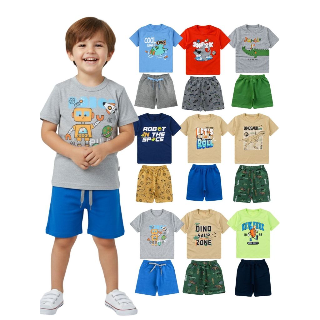 Kit 6 Peças Roupa Infantil Menino Conjunto Shorts Camisetas Sortido Masculino Verão anos Estampado