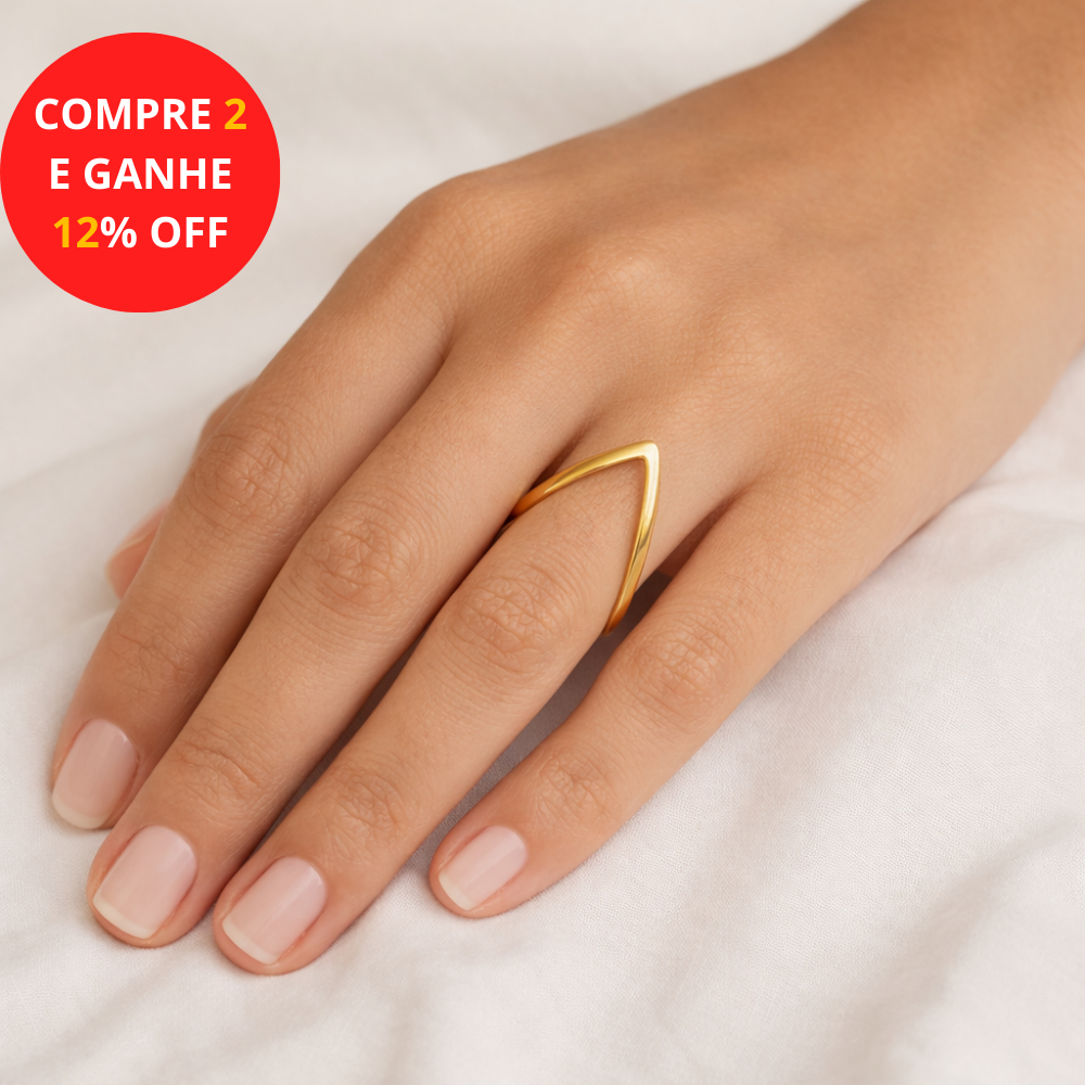 Anel Regulavel Linhas Minimalista Feminino Folheado a Ouro18K Com Garantia