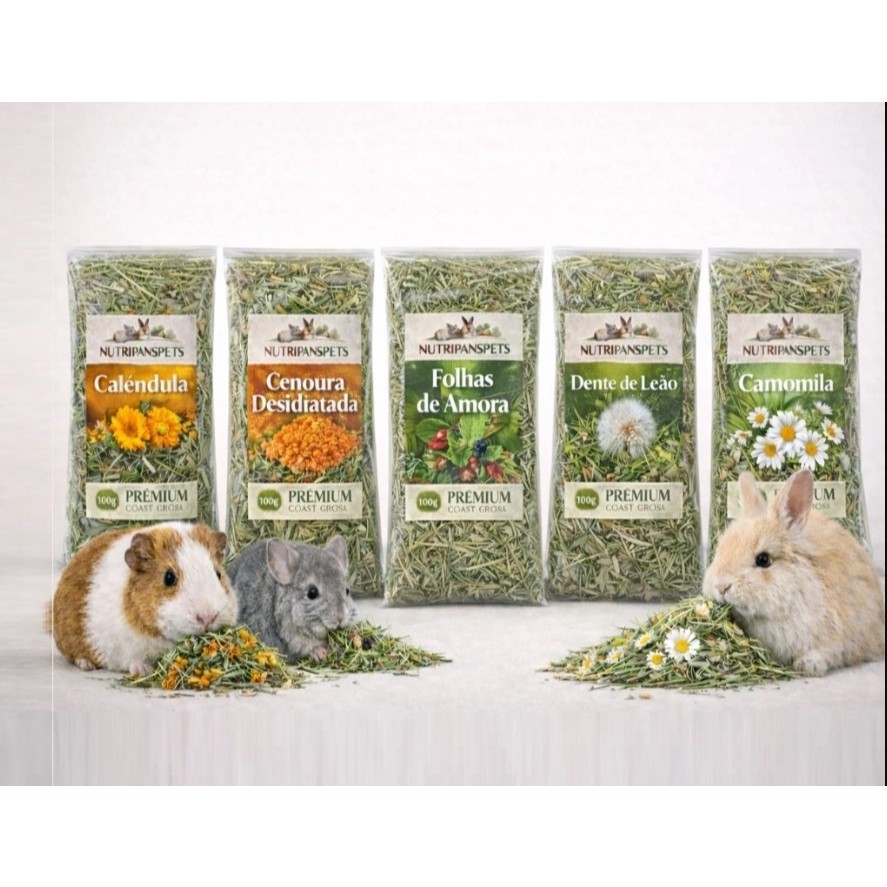 Kit 05 Feno Saborizados Verão 100G NUTRIPANSPETS