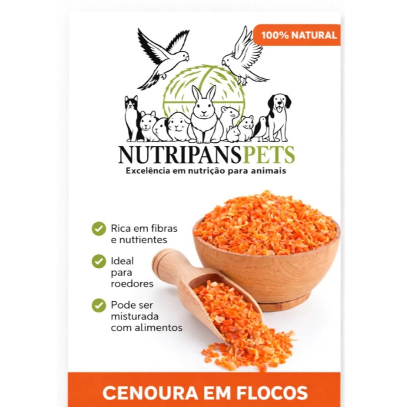 Cenoura Desidratada em Flocos Comestível para Coelhos, Chinchilas e Roedores | NUTRIPANSPETS