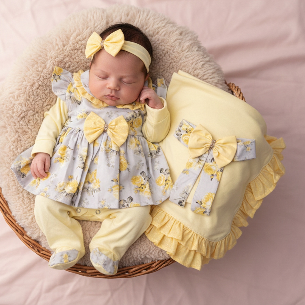 Saída de Maternidade Menina Aconchego Belinha Luxo Amarela 05 Peças em Oferta na Shopee