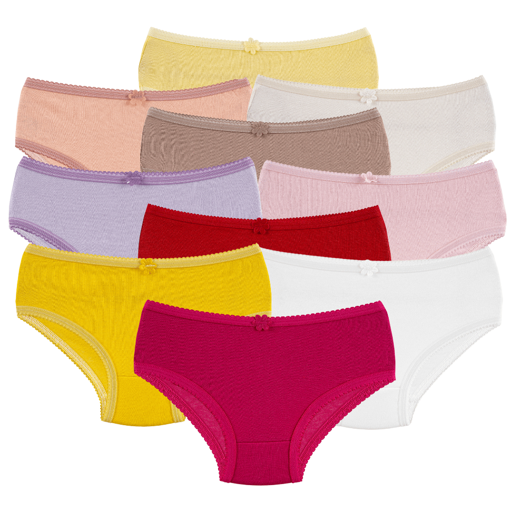 Kit 10 Calcinha Infantil Lisa Malha 100% Algodão Calçolinha Menina Calçola Criança Confortável