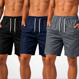 Kit 3 Shorts Tactel Masculino Básico Liso Academia Bermuda Cadarço Cordão Praia Mauricinho P ao XG em Oferta na Shopee