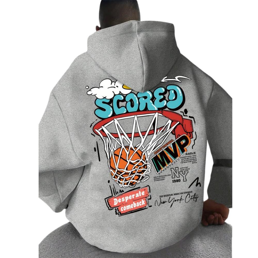 Moletom Canguru Capote Basquete Streetwear Flanelado Estampado Masculino Despojado