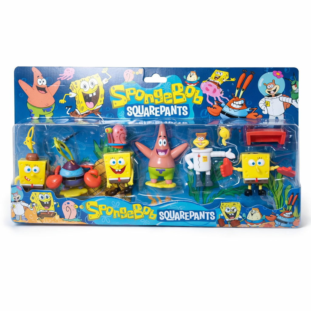 Kit de bonecos do Bob Esponja com Patrick, Seu Siriguejo e Sandy