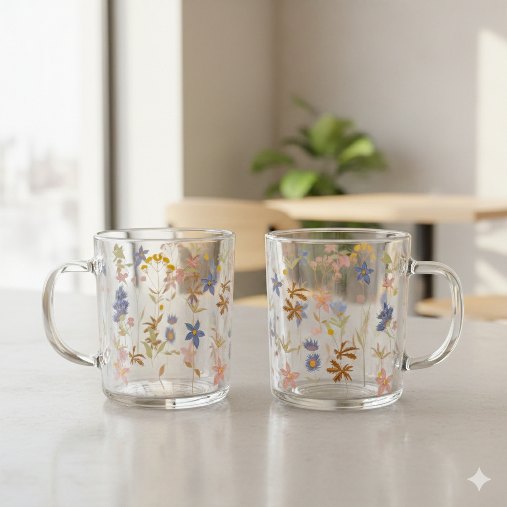 Conjunto 2 Canecas Florescer 220ml Vidro Premium Lyor