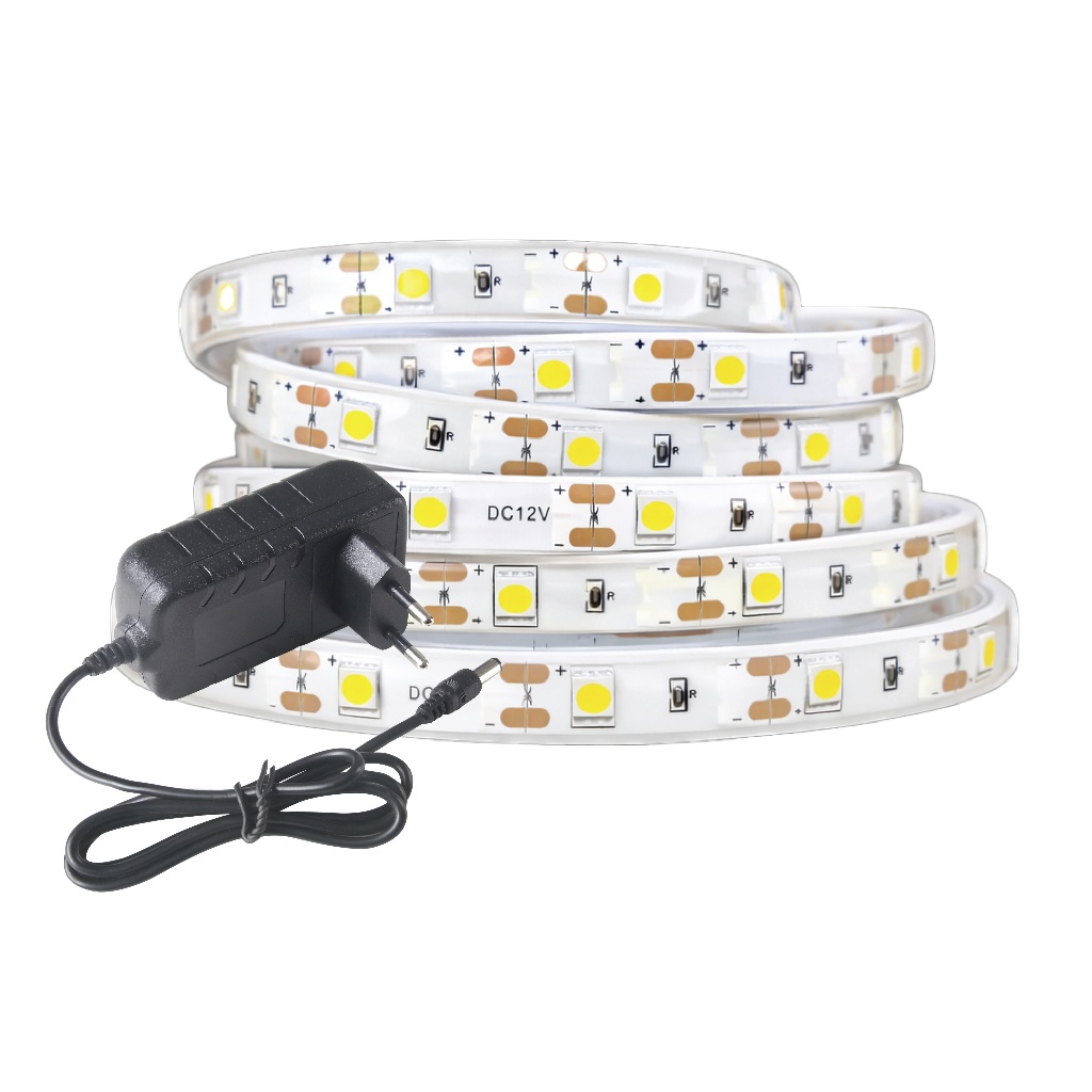 Kit 3 Fita Led 60 leds 10w/m Ip65 12v 5050 3000K Branco Quente 6500K Branco Frio 5M C/ Fonte Apollo em Oferta na Shopee